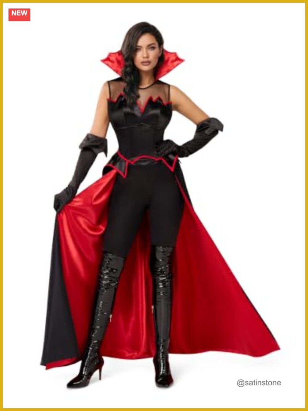 Women's Vampire Halloween Costume Jumpsuit with Semi-Skirt Cosplay